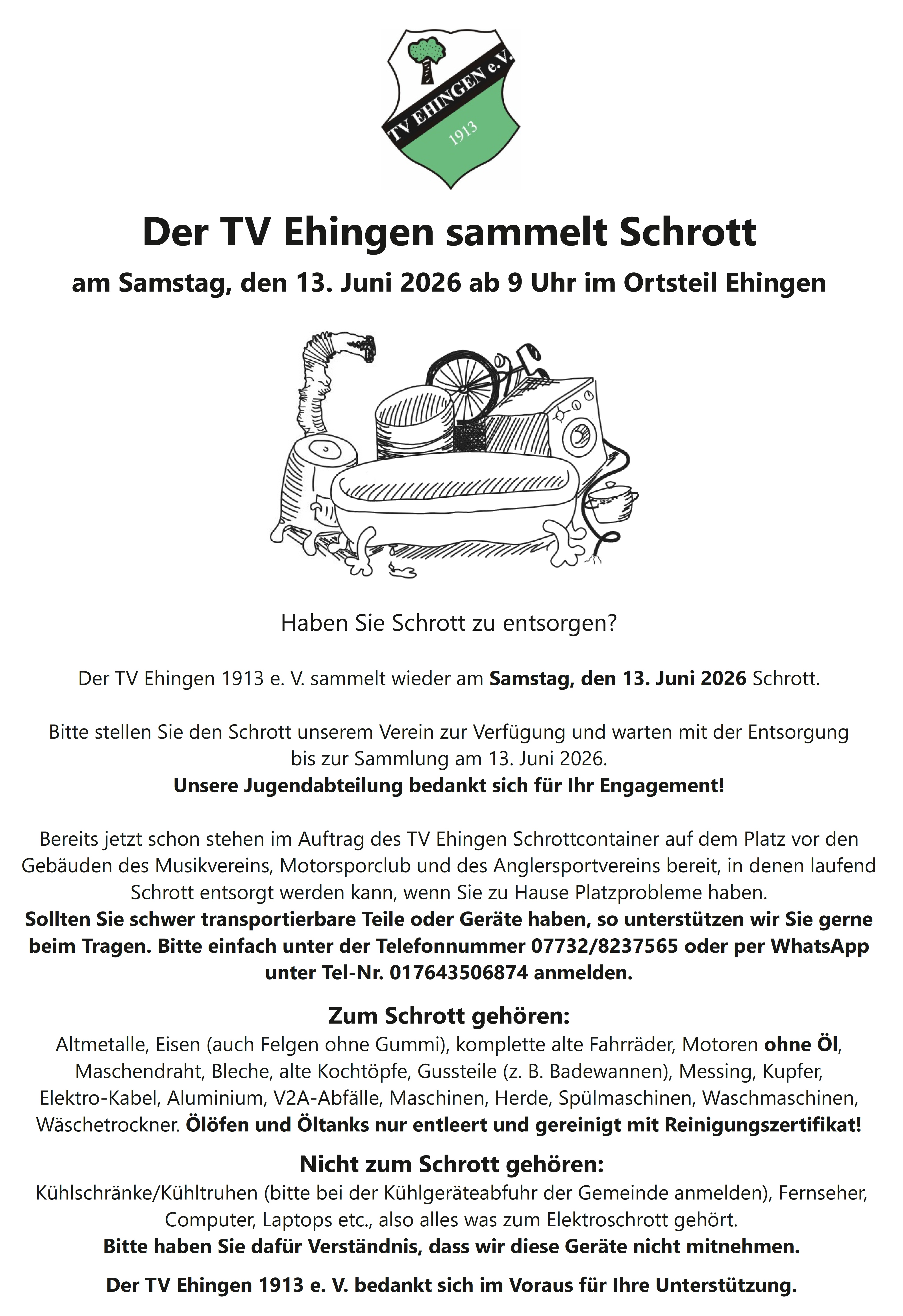 Schrottsammlung TV Ehingen 2026